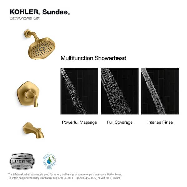 KOHLER Sundae Single-Handle 3-Spray Tub and Shower Faucet 1.75 GPM in Vibrant Brushed Moderne Brass (Valve Included)