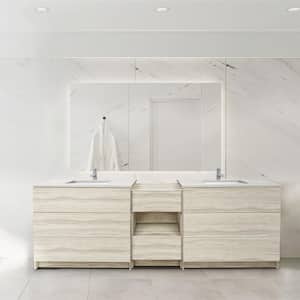 Element 92 in. W x 22 in. D x 35 in. H Double Sink Bath Vanity in Light Oak with Calacatta White Quartz Top Single Hole