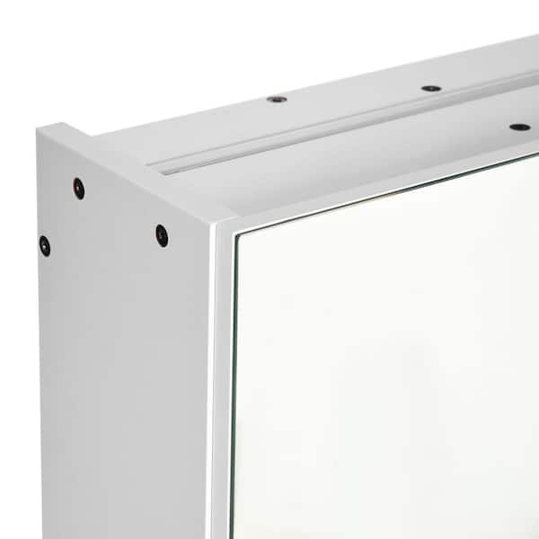 Tileon 35.50 in. W x 29.50 in. H Rectangular MDF Medicine Cabinet with Mirror, LED Organizer with Dimmer Touch Switch-White