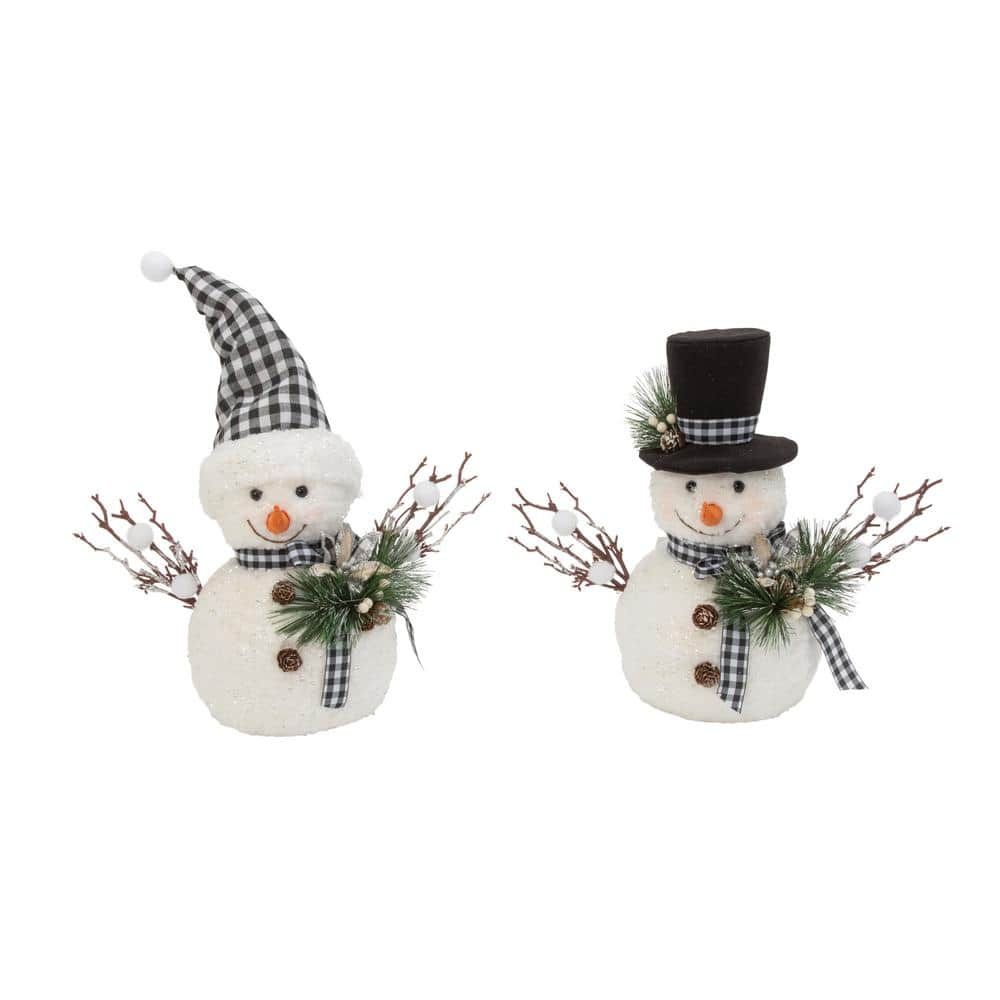 GERSON INTERNATIONAL 15.7 in. H Snowman with Floral Accent (Set of 2 ...