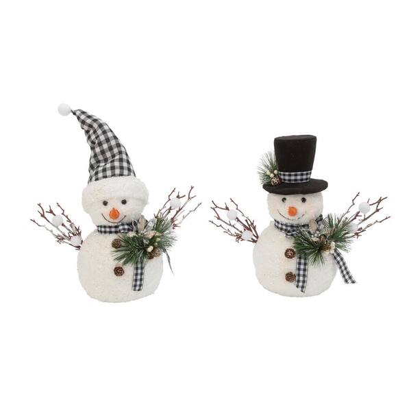 GERSON INTERNATIONAL 15.7 in. H Snowman with Floral Accent (Set of 2)