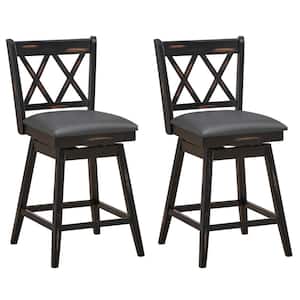 38 in. H (Set of 2) Barstools Swivel Counter Height Chairs w/Rubber Wood Legs Black
