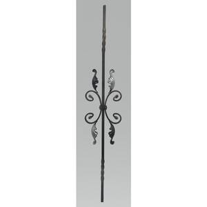 35-7/16 in. x 6-5/8 in. x 1/2 in. Wrought Iron Square Bar Dual Twist Center Leaf Scrolls Forged Raw Picket