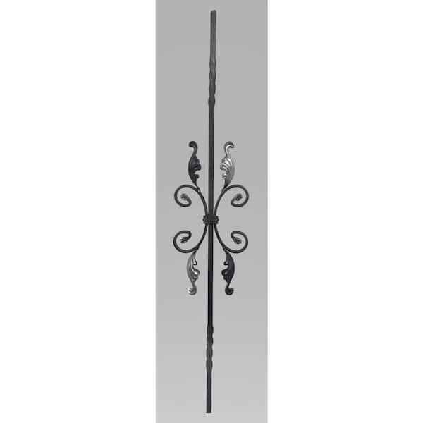 arteferro 35-7/16 in. x 6-5/8 in. x 1/2 in. Wrought Iron Square Bar Dual Twist Center Leaf Scrolls Forged Raw Picket