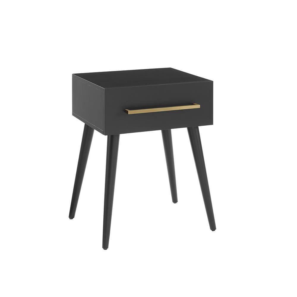 Everett Matte Black Mid-Century Modern Storage End Table