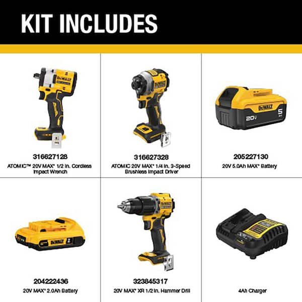 ATOMIC 20-Volt Lithium-Ion Cordless 2-Tool Combo Kit, Brushless 1/2 in. Impact Wrench w/ 5 Ah, 2 Ah Batteries, Charger