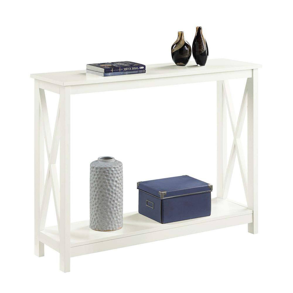 Ivory Coastal Farmhouse Console Table with Open Shelving