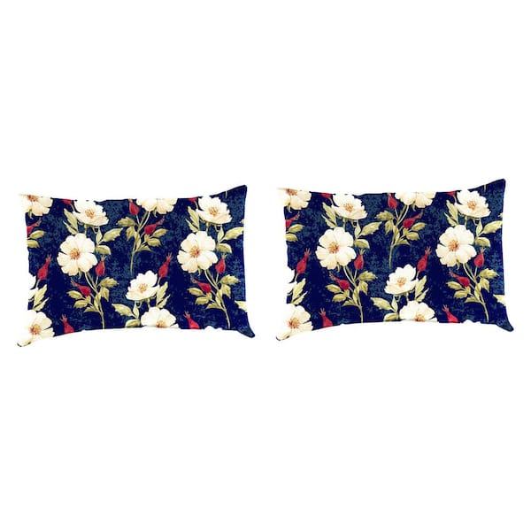 Jordan Manufacturing 19 in. L x 12 in. W x 5.5 in. T Outdoor Lumbar Throw Pillow in Rose Garden (2-Pack)