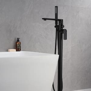 Single-Handle Freestanding Tub Faucet Floor Mount Roman Bathtub Filler with Hand Shower in. Matte Black