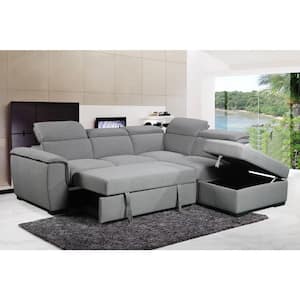 Joss 99 in. W 3-Piece Grey L Shaped Sectional Sofa Bed with Storage Ottoman / Adj. Backrest