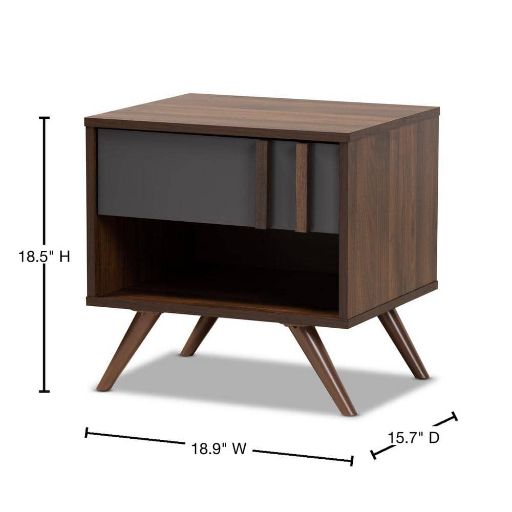 Naoki Two-Tone Gray and Walnut Wood Nightstand with Drawer
