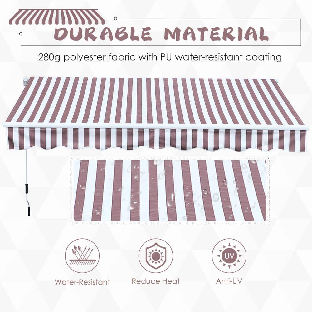 Coffee Striped 10' x 8' Retractable Patio Awning with Aluminum Frame