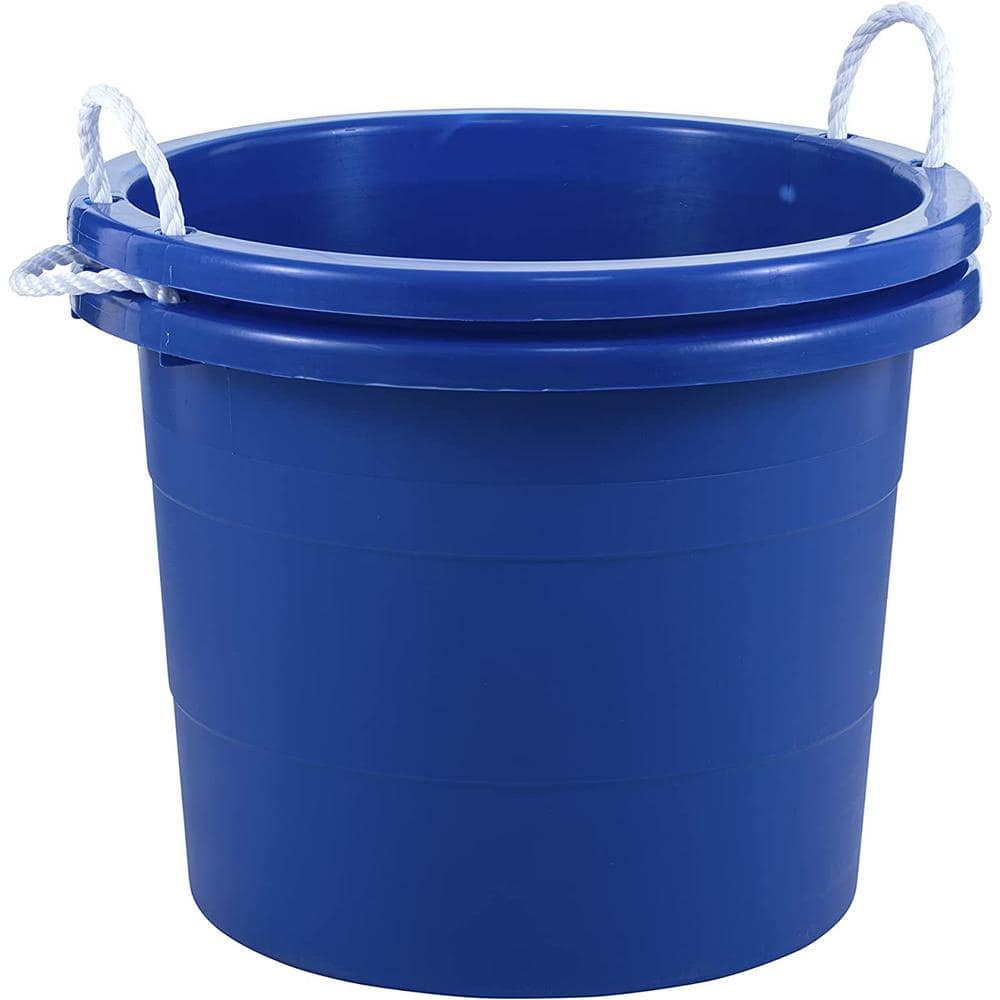 United Solutions 19 Gallon Large Plastic Utility Tub w/ Rope Handle, Blue 2 Pack