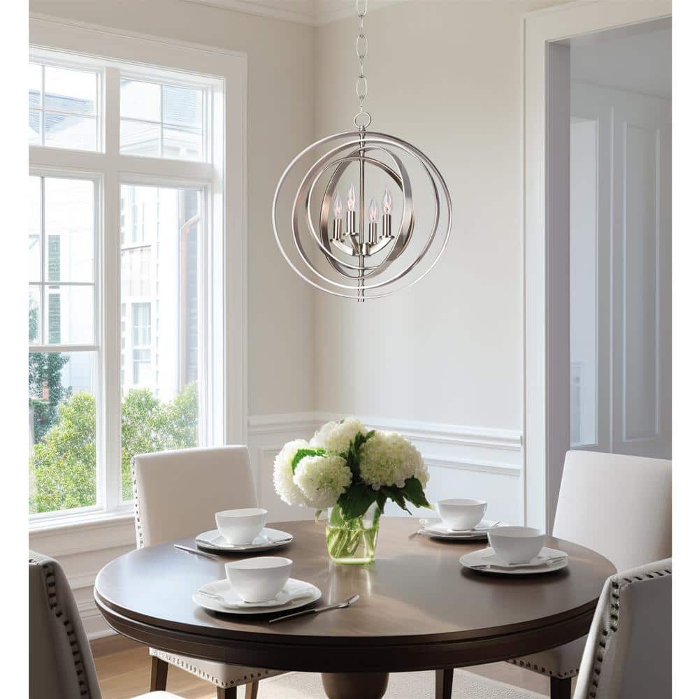 Elegant Brushed Nickel 4-Light Globe Chandelier with Candle Holders