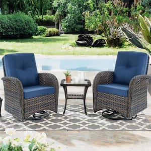 Annies Brown 3-Piece Steel Wicker Patio Conversation Deep Seating Set with Thick Cushions