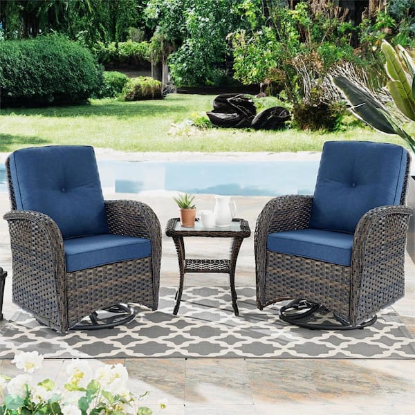 Gymojoy Annies Brown 3-Piece Steel Wicker Patio Conversation Deep ...