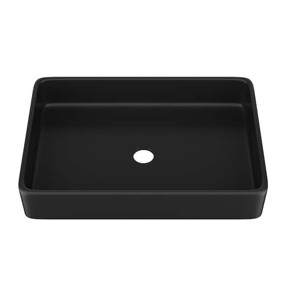 24 x 16 in. Black Drop-in Single Bowl Bathroom Sink Ceramic Rectangular Vessel Bath without Faucet
