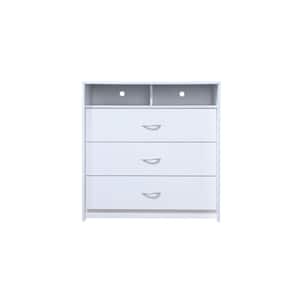 3-Drawer White Dresser with 1-Open Shelf 2 Compartments 36.5 in. H x 19.5 in. W x 35.5 in. D