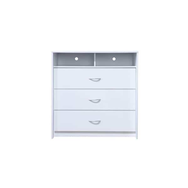 HODEDAH 3-Drawer White Dresser with 1-Open Shelf 2 Compartments 36.5 in. H x 19.5 in. W x 35.5 in. D