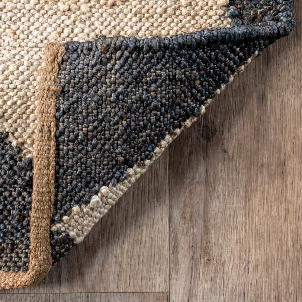 Charcoal and Beige Diamond Pattern Jute Rectangular Rug, 5' x 8'