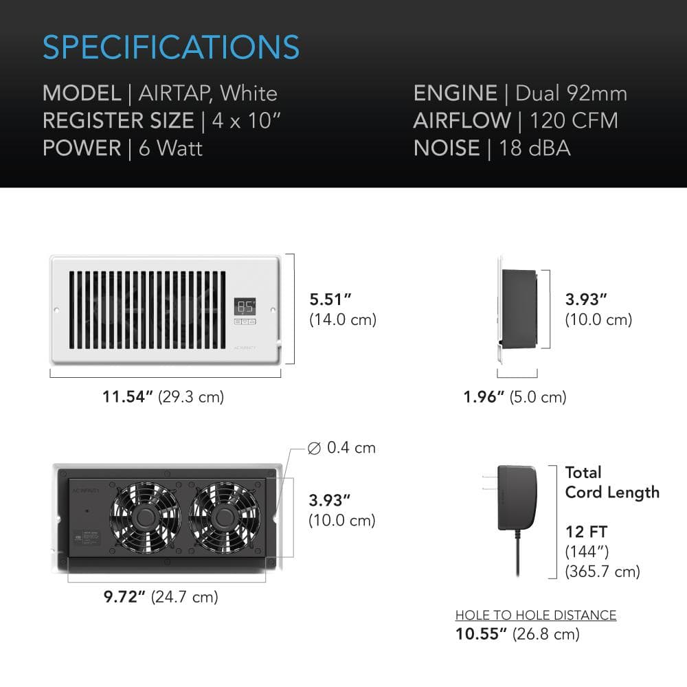 Matte White Aluminum Programmable Digital Register Booster Fan