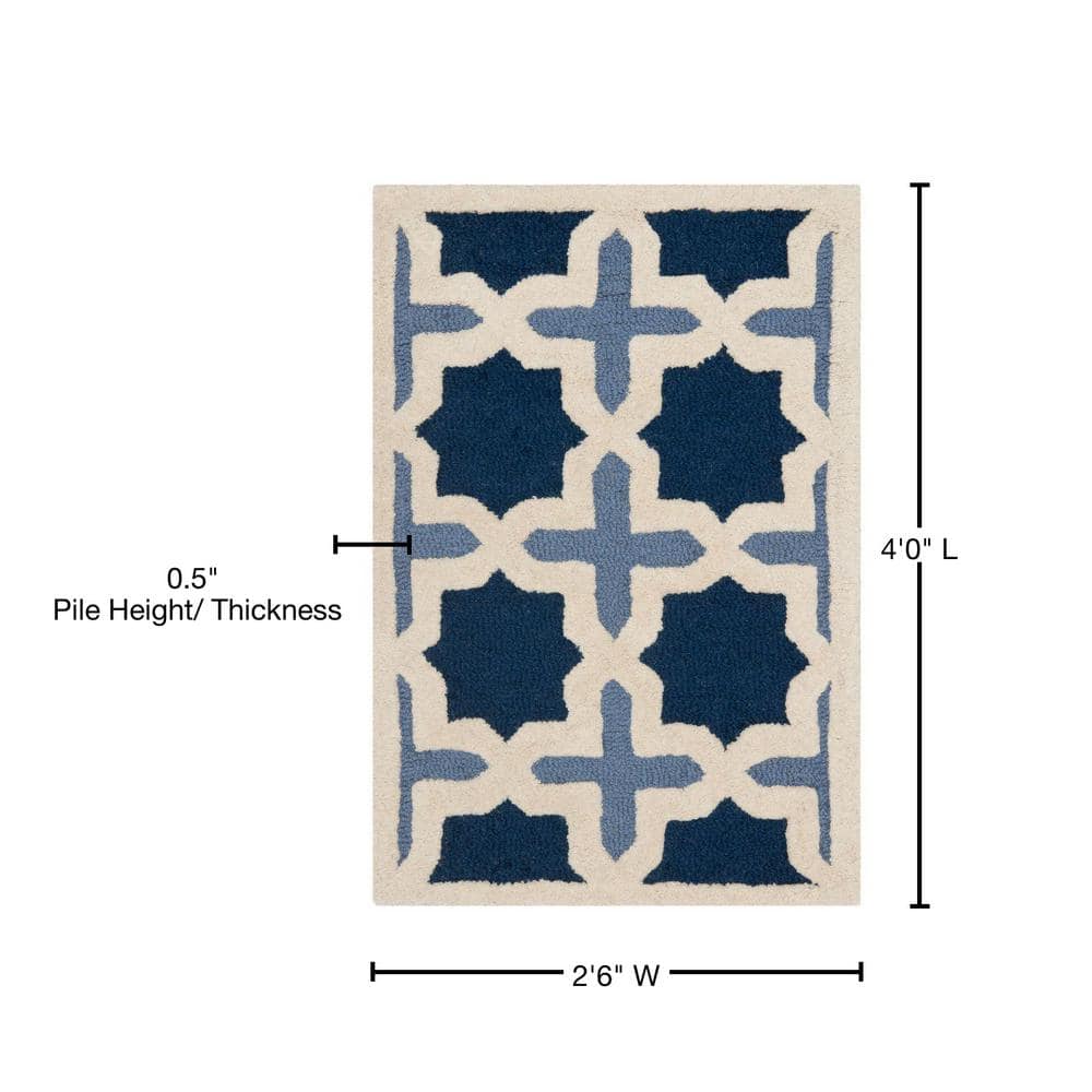 Ivory and Blue Geometric Hand-Tufted Wool Area Rug