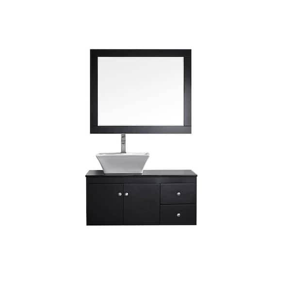 Vinnova Ravenna 36 in. W x 22 in. D x 16 in. H Vanity in Espresso with Glass Vanity Top in Black with Basin and Mirror