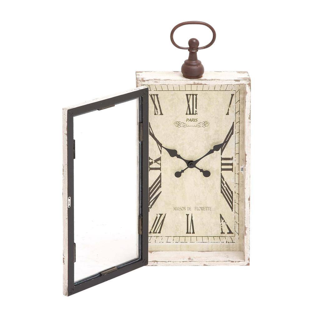 White Wood Pocket Watch Style Wall Clock with Metal Accents