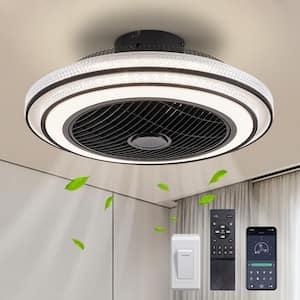 20 in. LED Indoor Black Ceiling Fan with Dimmable Light, Low Profile Flush Mount Ceiling Fan with APP Remote Control