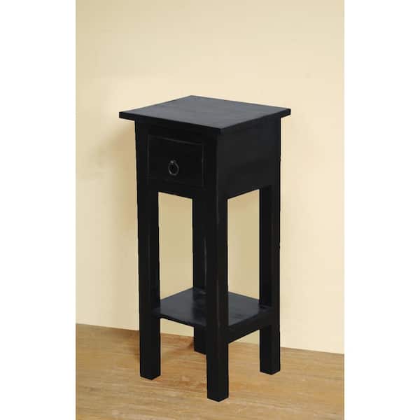AndMakers Shabby Chic Cottage 11.8 in. Antique Black Square Solid Wood End  Table with 1-Drawer BH-TAB1792LD-AB The Home Depot