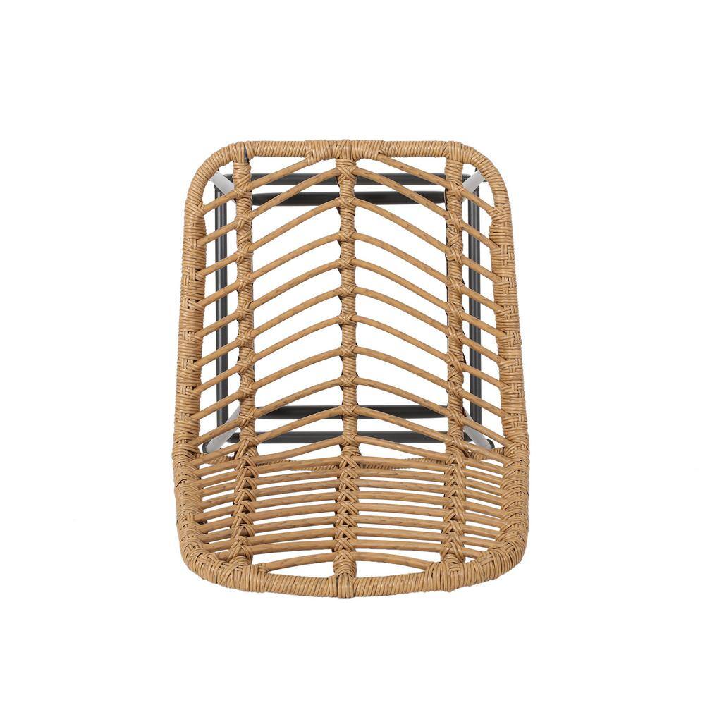 Light Brown and Black Wicker Barstools Set of 4