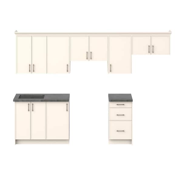 Fairview 122 in. W x 84.5 in. H x 24 in. D Washed Linen Assembled Base 10 ft. Straight Kitchen Cabinet Bundle