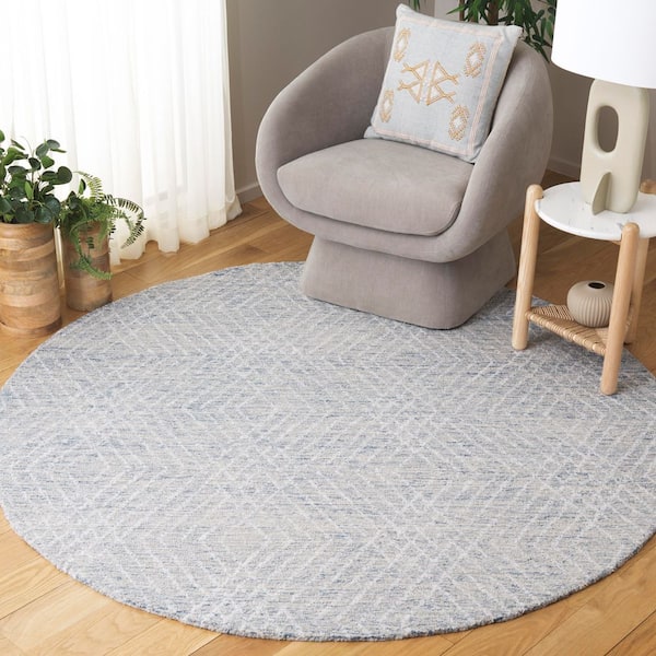 Abstract 6 ft. x 6 ft. Blue/Ivory Diamond Round Rug