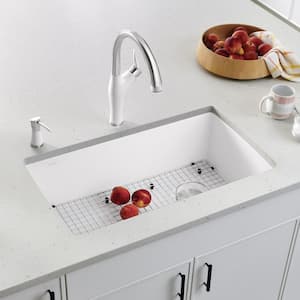 DIAMOND Silgranit Undermount Granite Composite 33.5 in. Single Bowl Kitchen Sink in White