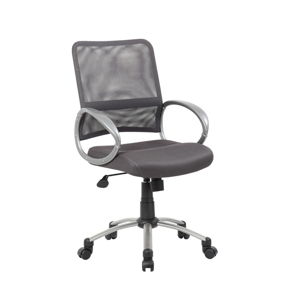 Gray Mesh, Fabric Seat Task Chair with Pewter Finish Arms and Base