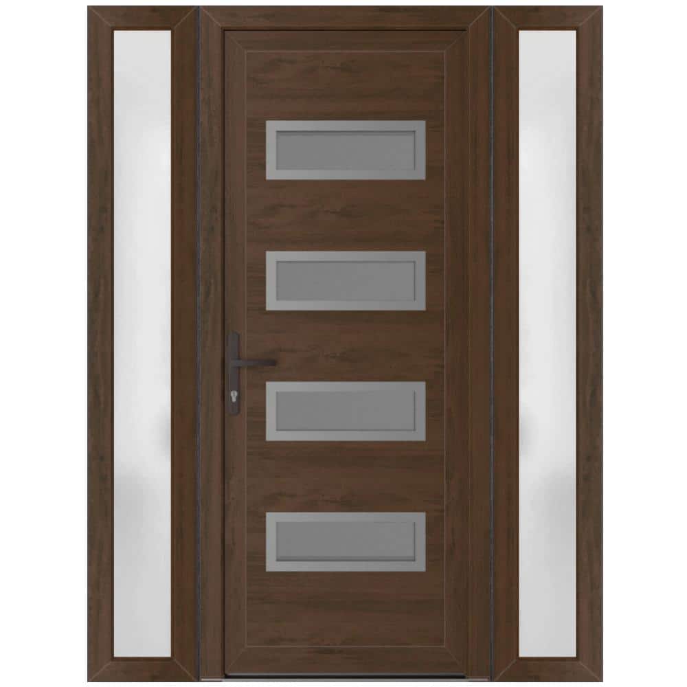 64 in. x 80 in. Right-hand/Inswing Mirrored Glass Walnut Steel Prehung Front Door with Hardware price history on PriceWatchPro