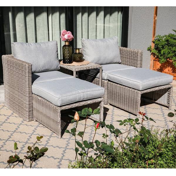 Freestyle Soleil Jardin Grey 5 Piece Wicker Outdoor Loveseat With Light Cushions Sj 01 The Home Depot Freestyle Soleil Jardin Grey 5 Piece, Soleil Patio Furniture