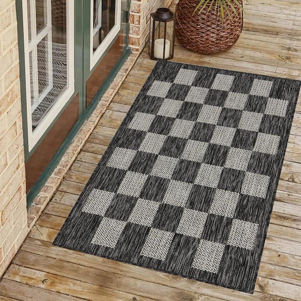 Daisy Black and Ivory 2 ft. x 3 ft. Indoor/Outdoor Area Rug