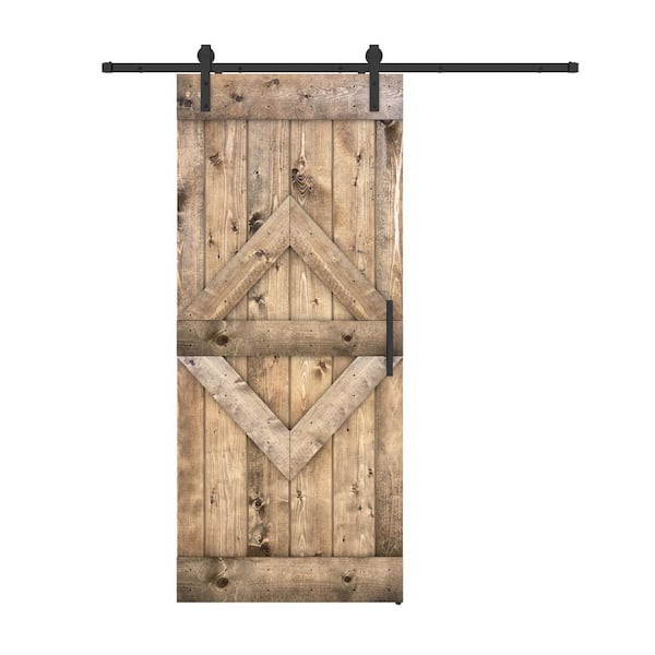 Dessliy Diamond 36 in. x 84 in. Dark Walnut Finished Pine Wood Sliding Barn Door with Hardware Kit (DIY)