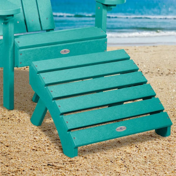 Bahia Verde Seaglass Blue Recycled Plastic Folding Adirondack Outdoor Ottoman 1-Pack