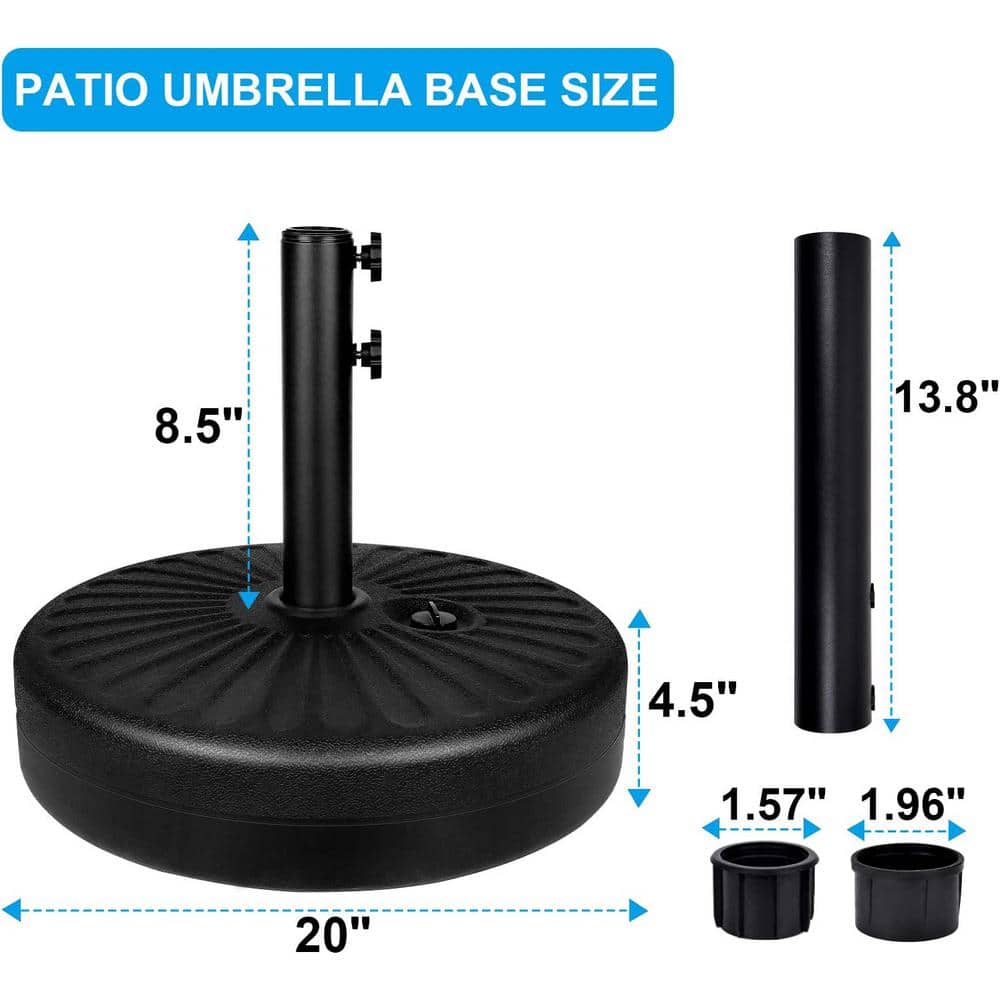 Black Heavy Duty 20" Round Patio Umbrella Base with Steel Holder