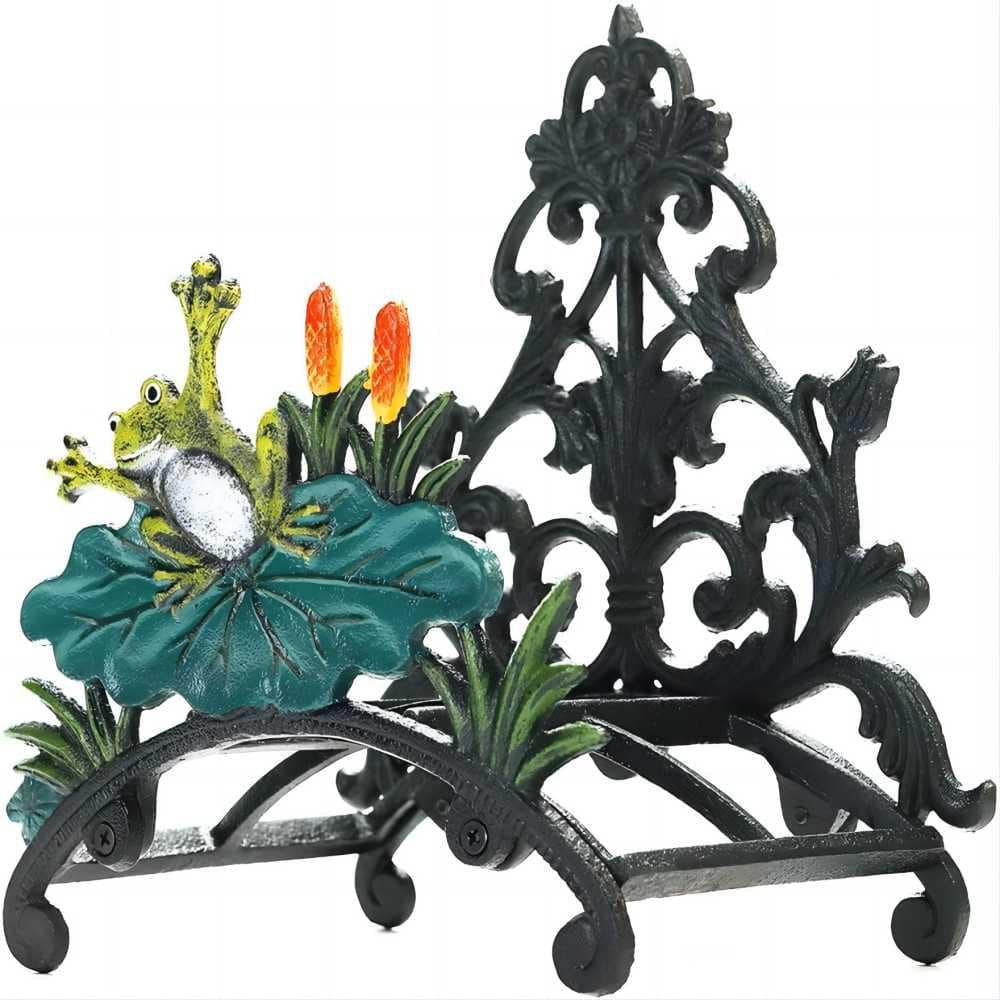 Cast Iron Heavy Duty Garden Hose Holder - Decorative Hand-Painted Frog Wall