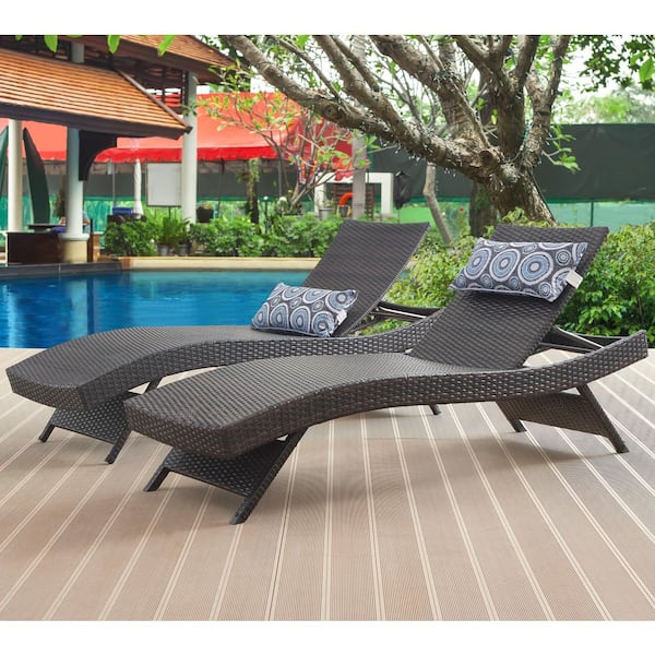 Brown All-Weather Adjustable Resin Outdoor Patio Chaise Lounger (Set of 2)