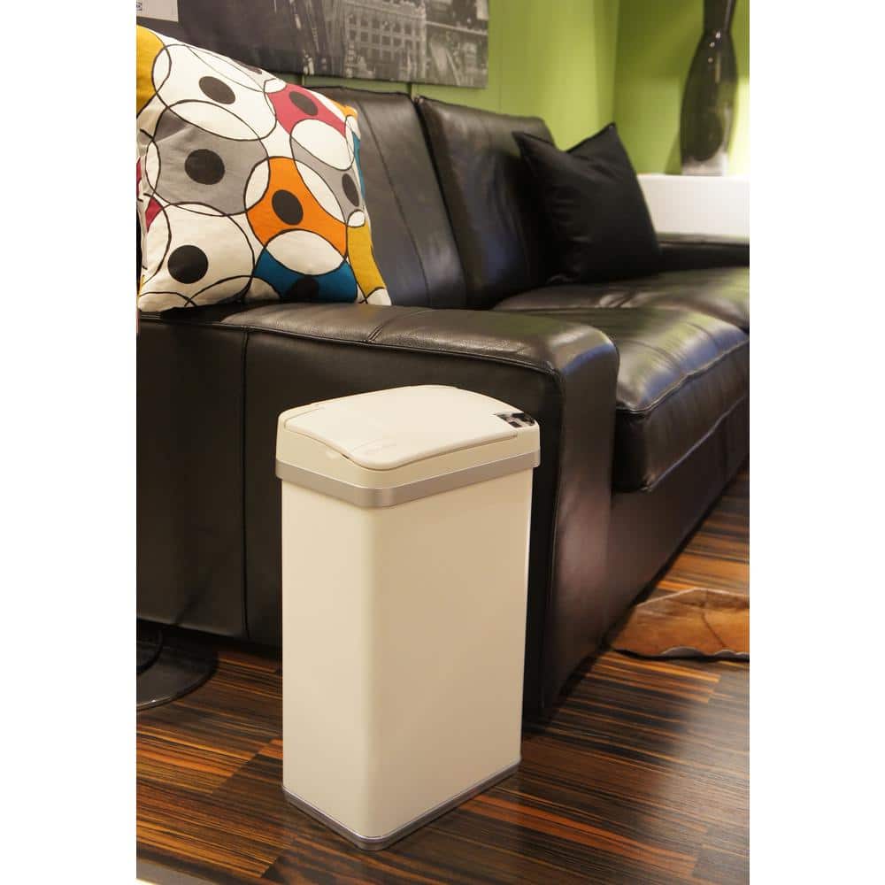 White Stainless Steel Touchless Sensor Kitchen Trash Can