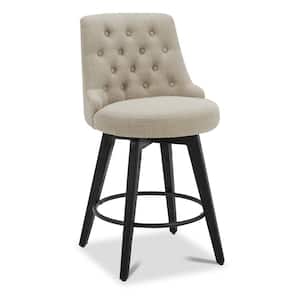 26 in. Haynes Tan High Back Wood Swivel Counter Stool with Fabric Seat