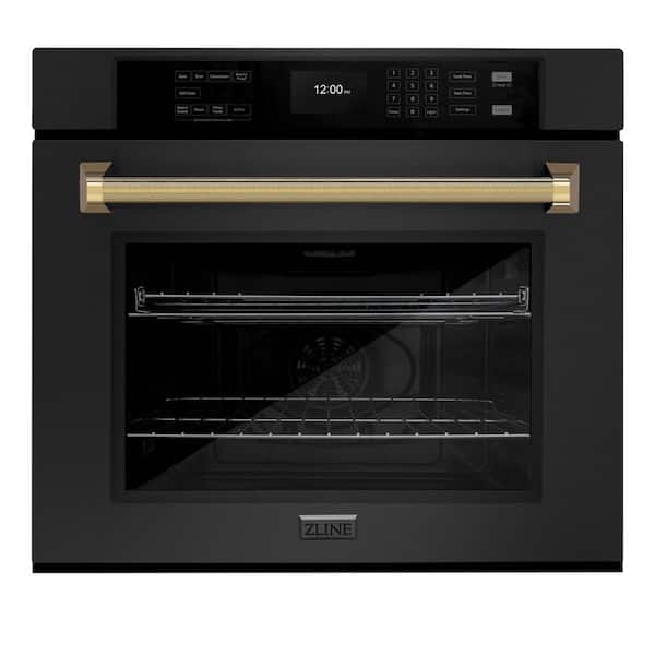 Autograph 30 in. True Convection Single Wall Oven with Air Fry in Black Steel with Polished Gold Helix Handle