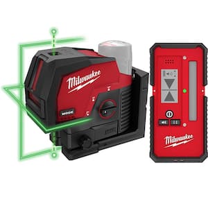 M12 12-Volt Lithium-Ion Cordless Green 125 ft. Cross Line and Plumb Points Laser Level with Laser Detector