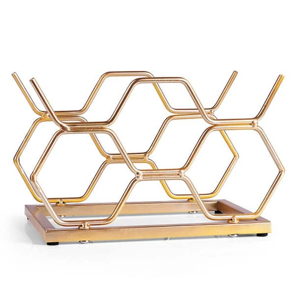 Angel Sar 5-Bottle Freestanding Small Gold Metal Countertop Wine Rack for Cabinet and Pantry