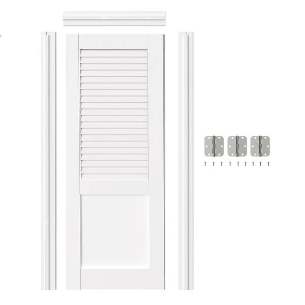 32 in. x 80 in. Louvered-Top Panel, White Primed, Wood Prehung Interior Door Left-Handed with Door Jamb and Hardware Kit