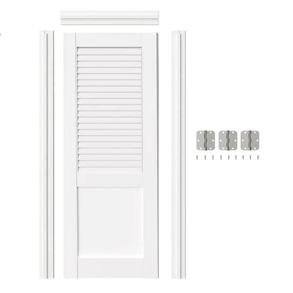 32 in. x 80 in. Louvered-Top Panel, White Primed, MDF Prehung Interior Door Right-Handed with Door Jamb and Hardware Kit